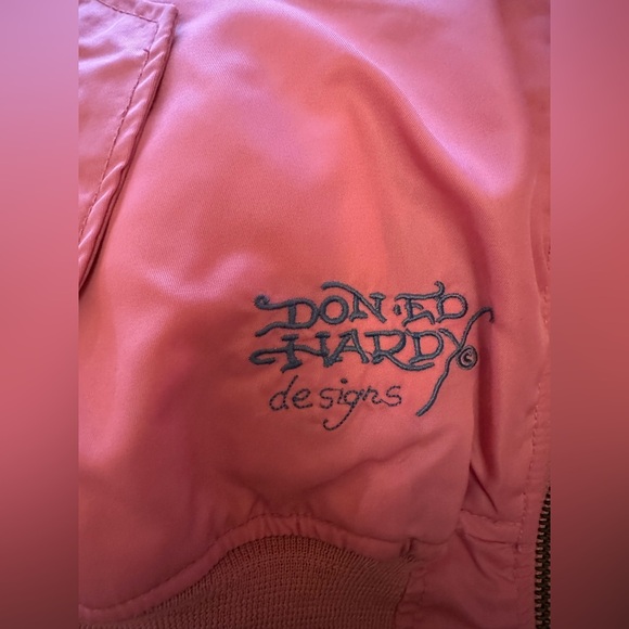 Y2K Ed Hardy Reversible Pink Bulldog Bomber Jacket - Picture 11 of 13